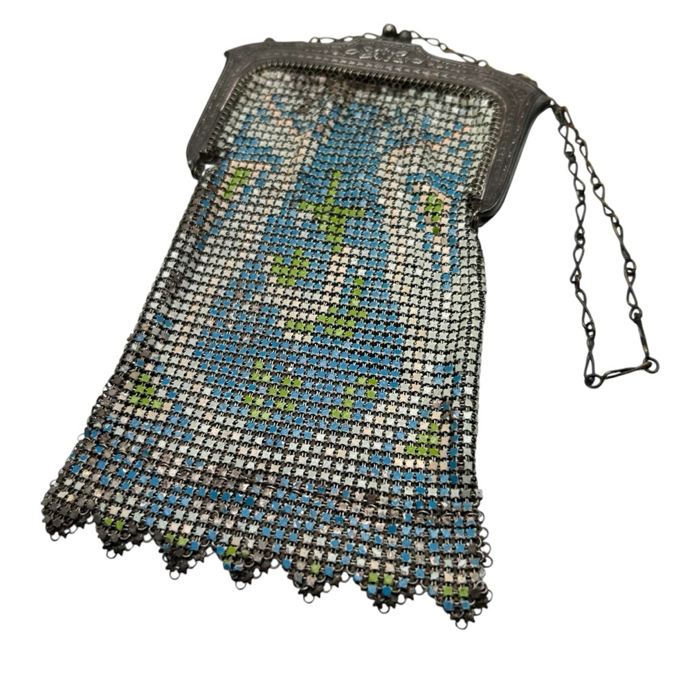 Fabulous Signed Whiting Davis Art Deco Enamel Mesh Bag